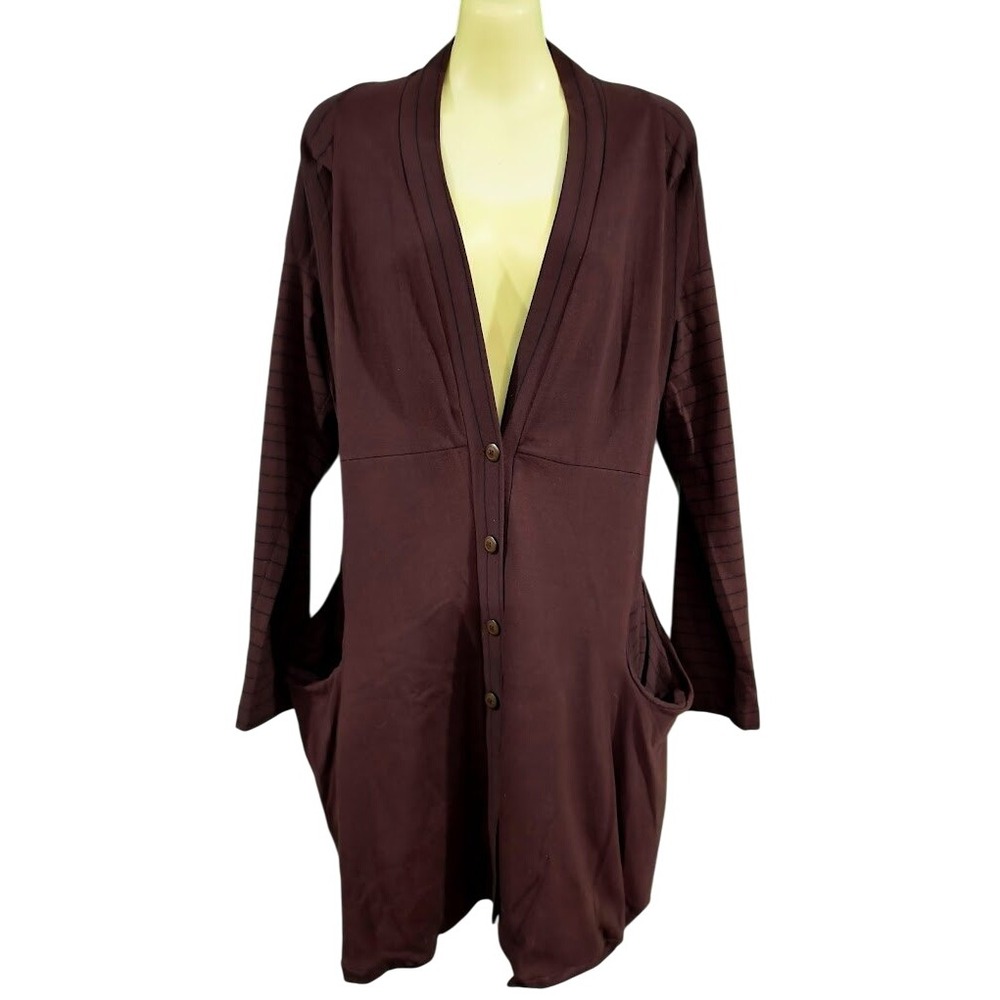 Lilith Women's Chocolate Brown Striped Long Sleeve Jacket‎ Duster Pockets